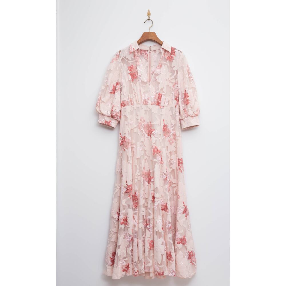 Badgley Mischka Blush Pink Floral V‑Neck Maxi Dress - Picture 5 of 11